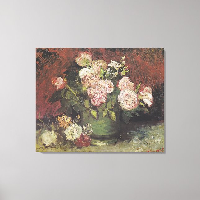 Toile Bowl avec Peonies et Roses par Vincent van Gogh (Recto)