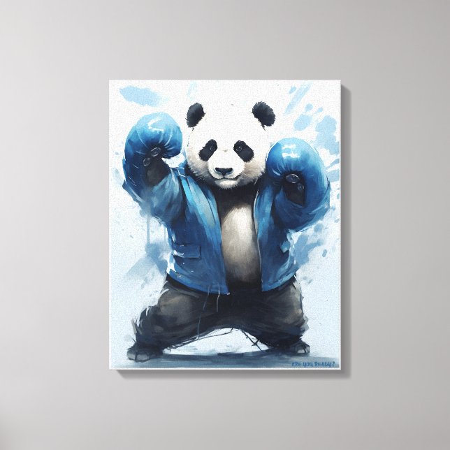 Toile Boxe Panda Êtes-Vous Prêt Panda Bleu Art (Recto)