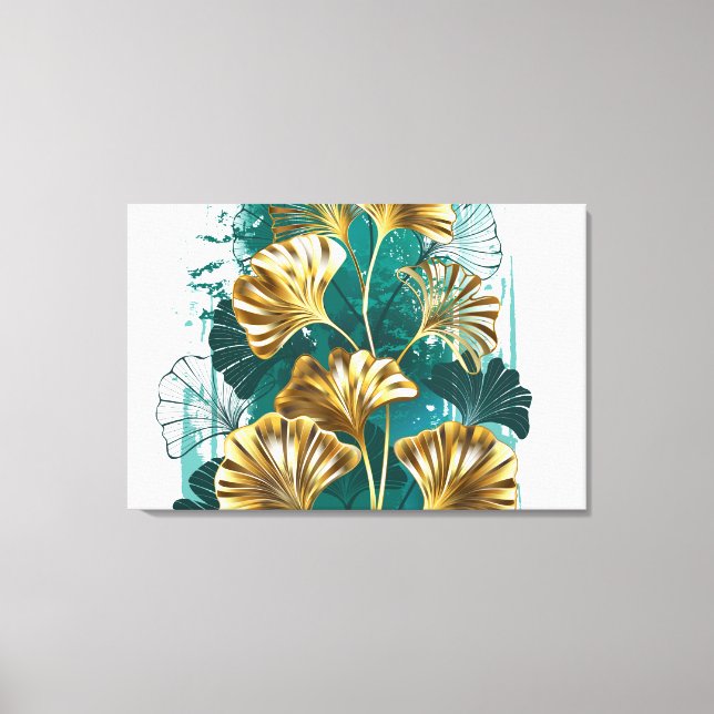 Toile Branche avec Feuilles d'or Ginko Biloba (Recto)