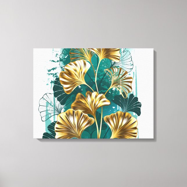 Toile Branche avec Feuilles d'or Ginko Biloba (Recto)