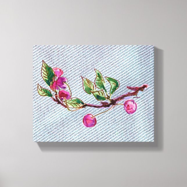 Toile Branche cerise sur denim (Recto)