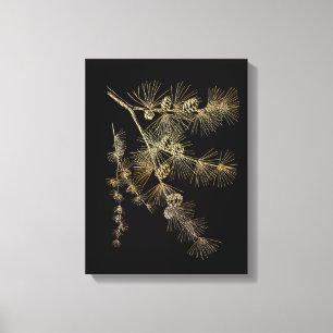 Toile Branche de pin d'or Liquid Art naturel Plante