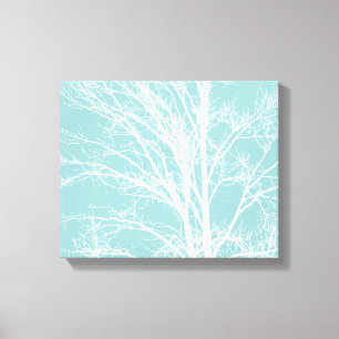 Toile Branches d'arbre blanc bleu rustique