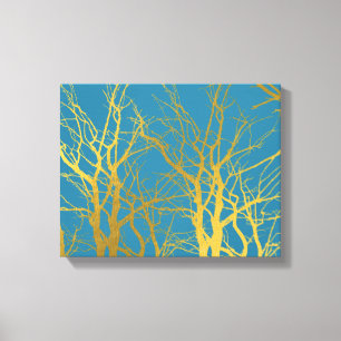Toile Branches Gold Tree Motif Arrière - plan bleu
