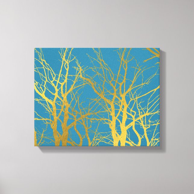Toile Branches Gold Tree Motif Arrière - plan bleu (Recto)