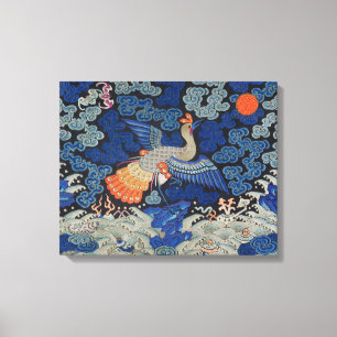 Toile Broderie chinoise bleu d'oiseau Vintage