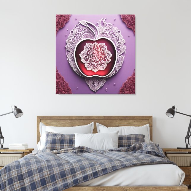 Toile Broderie de pomme en argent art IA  (Insitu(Chambre))