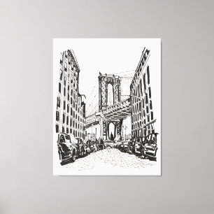 Toile Brooklyn Bridge New York Black White Illustration