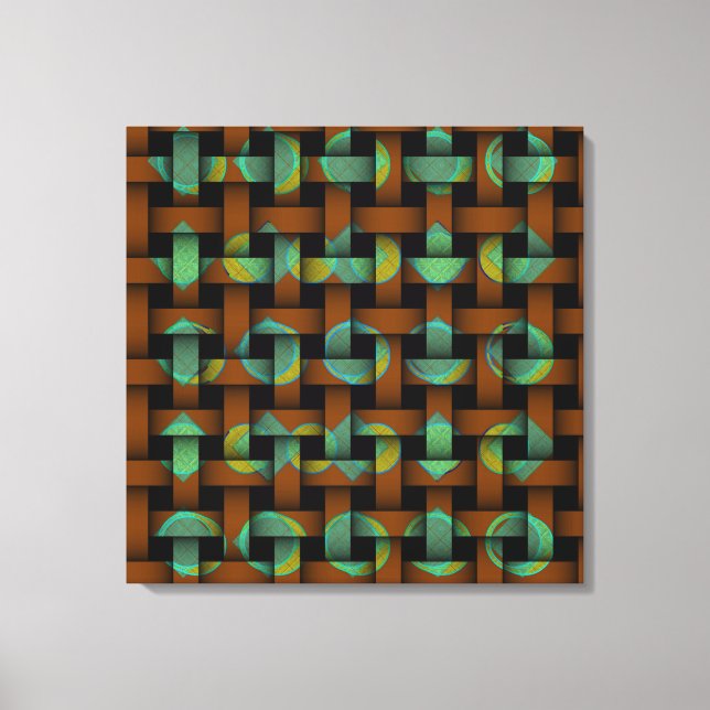 Toile Brown vert géométrique Tribal Art Circle Tressage (Recto)