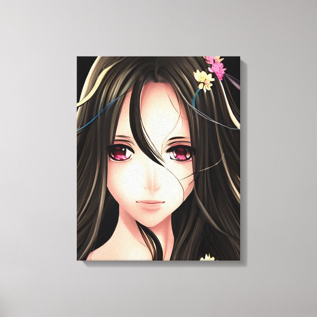 Toile Brunette Rose Eyed Anime Girl Cartoon (Recto)