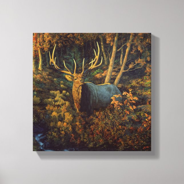 Toile Bull Elk dans la forêt d'automne (Recto)