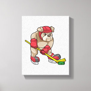 Toile Bulldog at Ice hockey with Hockey stick