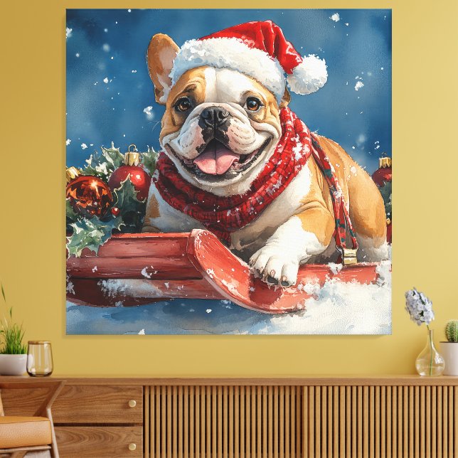 Toile Bulldog dans Sledge Let it Neige Noël (Insitu(Salon))