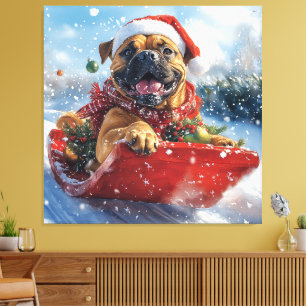 Toile Bullmastiff Chien dans la corniche Laissez-le neig