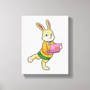 Toile Bunny comme secrétaire avec ordinateur portable
