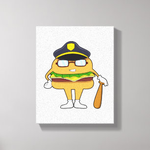 Toile Burger en tant que policier avec casquette de poli