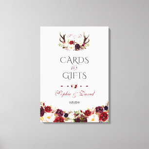 Toile Burgundy Floral Antlers Mariage Cartes et Cadeaux