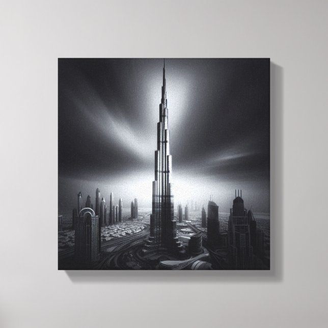 Toile Burj Khalifa Monochrome Skyline - Dramatique urbai (Recto)