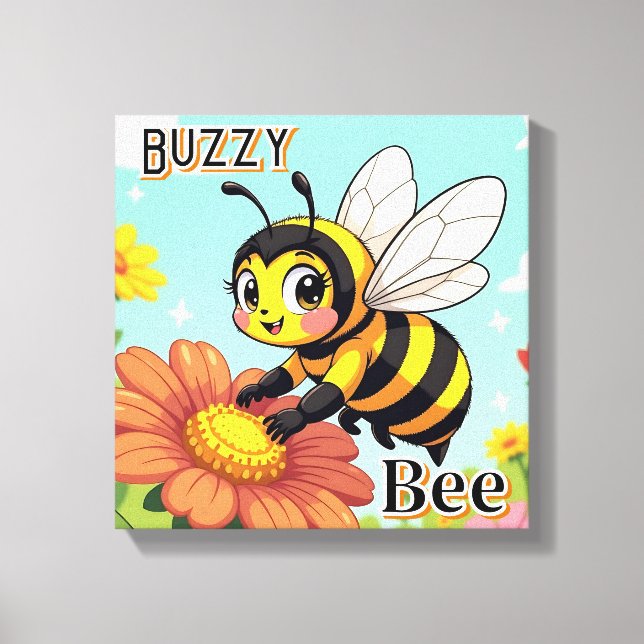 Toile Buzzy Bee | Mignonne œuvre d'art pour la nurserie  (Recto)