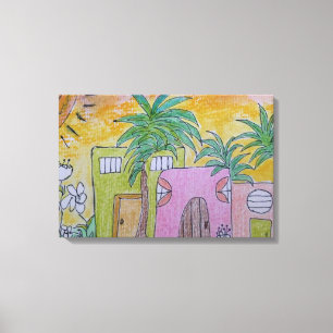 Toile Cabanes de Plage Cieux Dorés