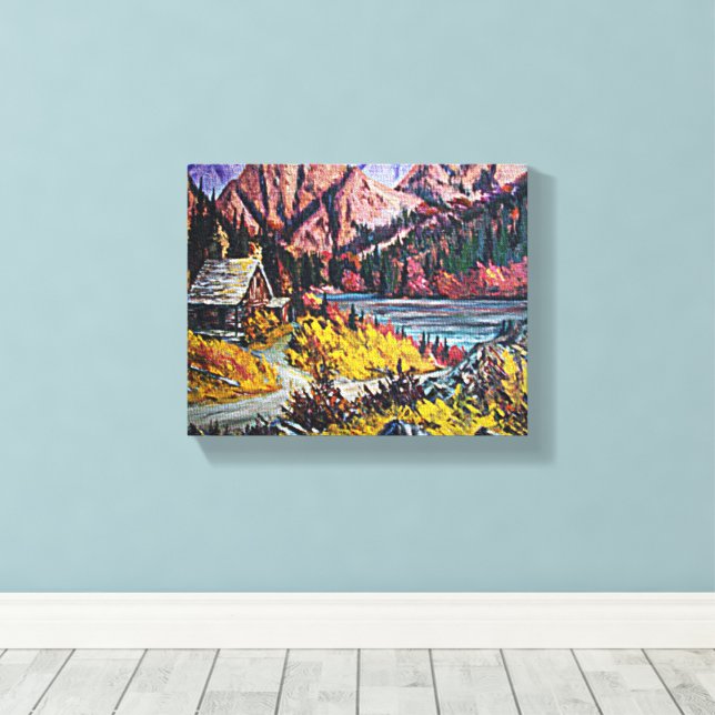 Toile Cabine au bord du lac Peinture d'art 10x8 (Insitu (Plancher de Bois))