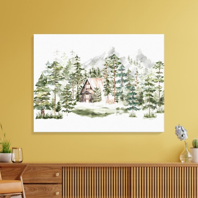 Toile Cabine d'aquarelle dans la forêt de pins verts (Insitu(Salon))