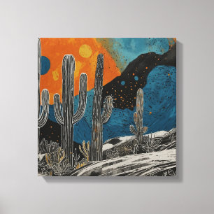 Toile Cactus du désert bleu Aquarelle