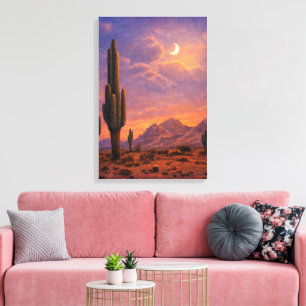 Toile Cactus sous la lune au coucher du soleil Art du Su