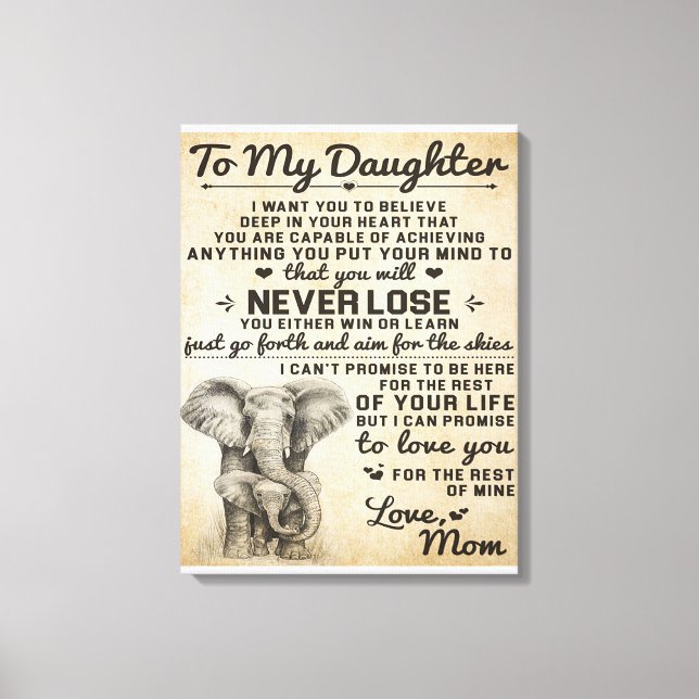 Toile Cadeau mignon pour fille, Lettre à ma fille (Recto)