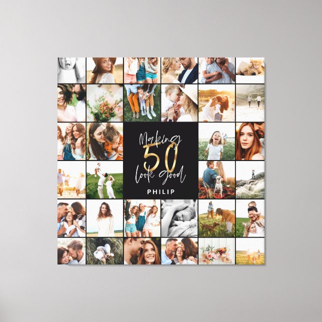 Toile Cadeau moderne 50e anniversaire multi photo script (Recto)