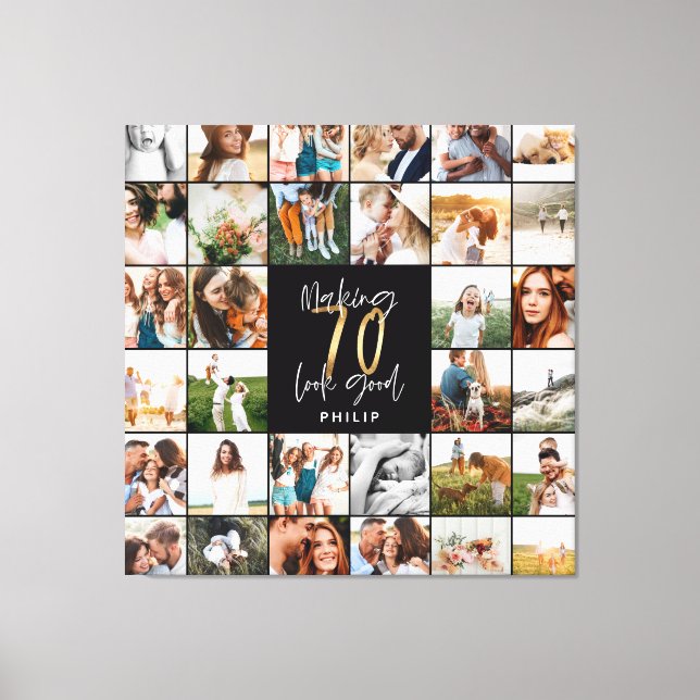 Toile Cadeau moderne 70e anniversaire multi-photo script (Recto)