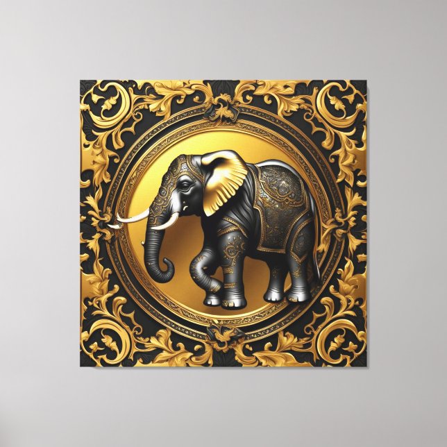 Toile Cadre ornemental en or éléphant (Recto)