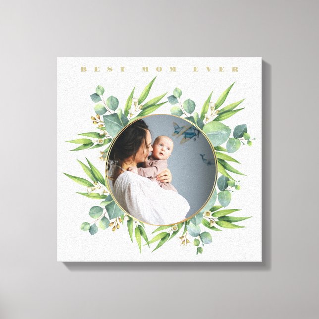 Toile Cadre photo feuille vert d'aquarelle fleurie (Recto)