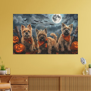 Toile Cairn Terrier Halloween Squelettes