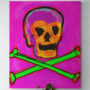 Toile Calavera Crâne Geek NFT Art rose violet vert