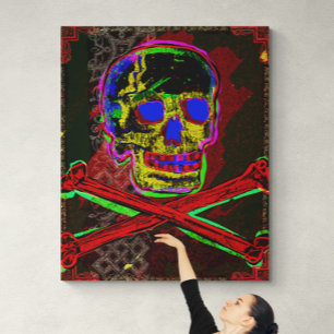 Toile Calavera Crâne Geek NFT Art rouge noir bleu