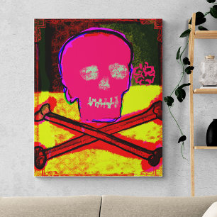 Toile Calavera Skull pgeek NFT Art Rouge Jaune Noir