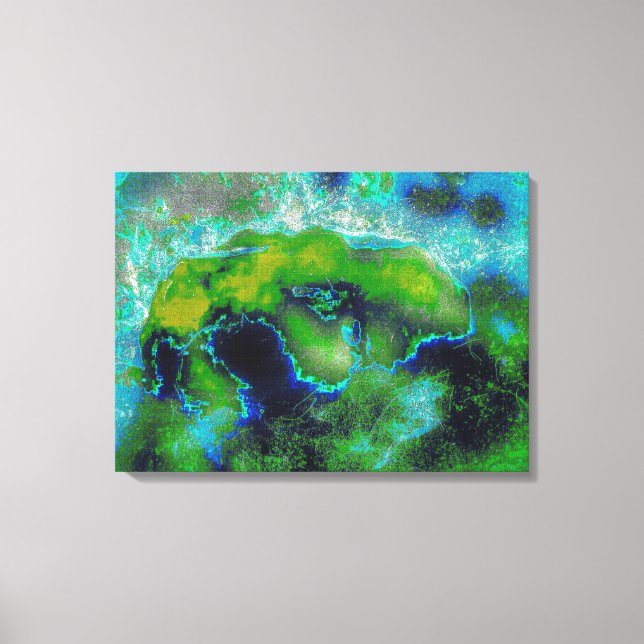 Toile Calcaire Abstrait en vert citron et bleu (Recto)