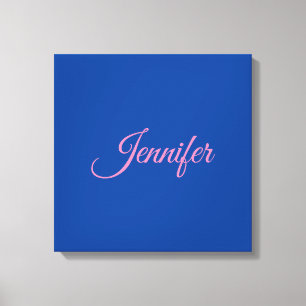 Toile Calligraphie Elegant rose Bleu Nom personnalisé