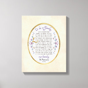 Toile Calligraphie Être une famille Audrey Jeanne w Nom
