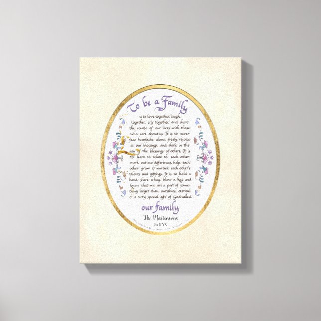 Toile Calligraphie Être une famille Audrey Jeanne w Nom  (Recto)