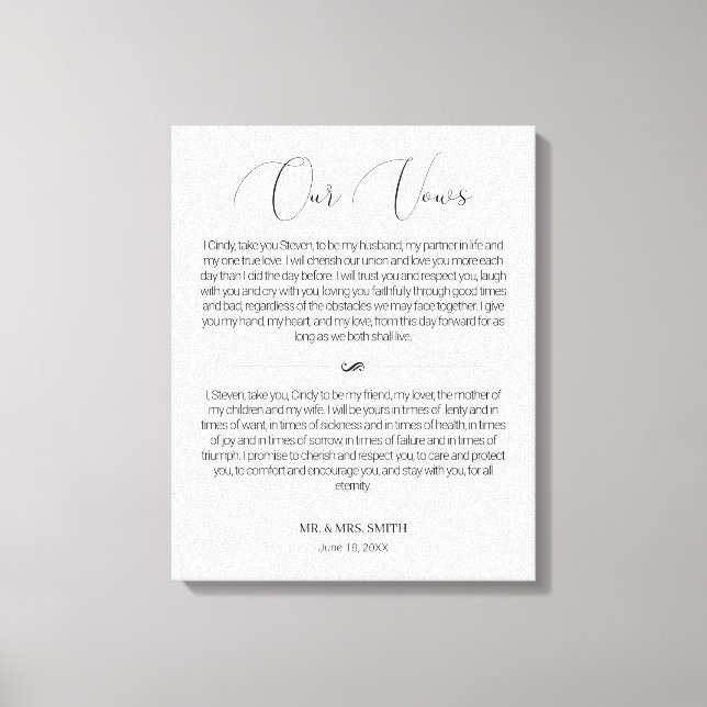 Toile Calligraphie Script Mariage Vows Canvas Imprimer (Recto)