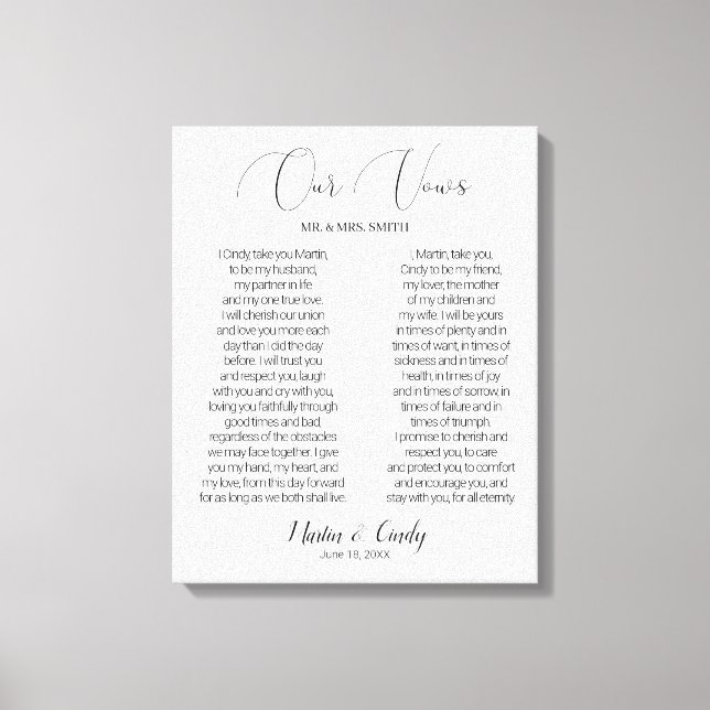 Toile Calligraphie Script Mariage Vows Canvas Imprimer (Recto)