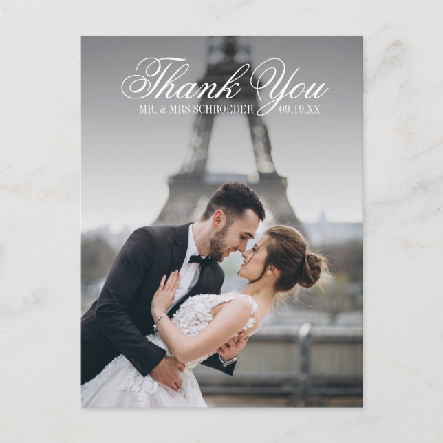 Toile & Calligraphy Wedding Photo Postcard (Front)