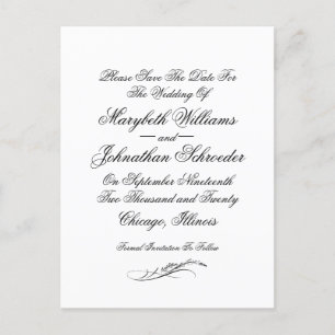 Toile & Calligraphy Wedding Save The Date Postcard