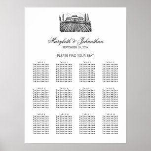 Toile & Calligraphy Wedding Seating Chart Poster