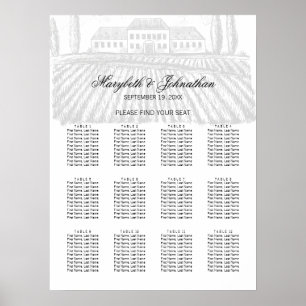Toile & Calligraphy Wedding Seating Chart Poster