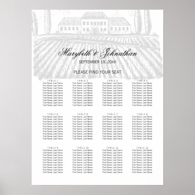 Toile & Calligraphy Wedding Seating Chart Poster (Front)