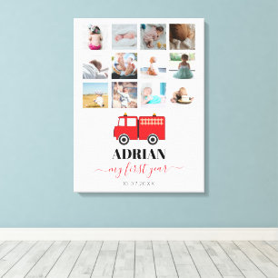 Toile Camion Feu Rouge Bébé Première année Photo Collage