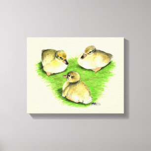 Toile Canetons de canard colvert enneigés